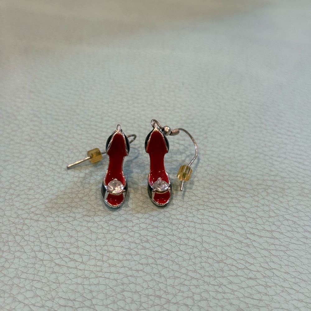Red and Black High Heel Earrings